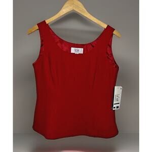 VTG Le Suit Red Poly Top Blouse NWT Sz 4 Valentine Career Sleeveless Shell Top